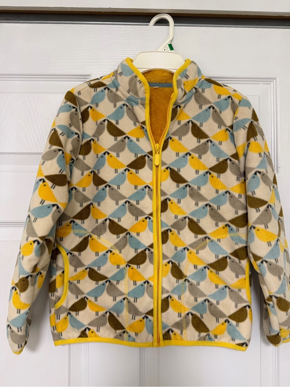 Bird Print Zip-Up Fleece Jacket in Yellow, Blue, Brown boys